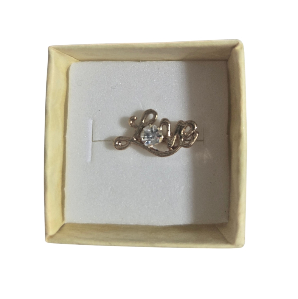Adjustable Gold LOVE Kid's Ring with Clear Jewel